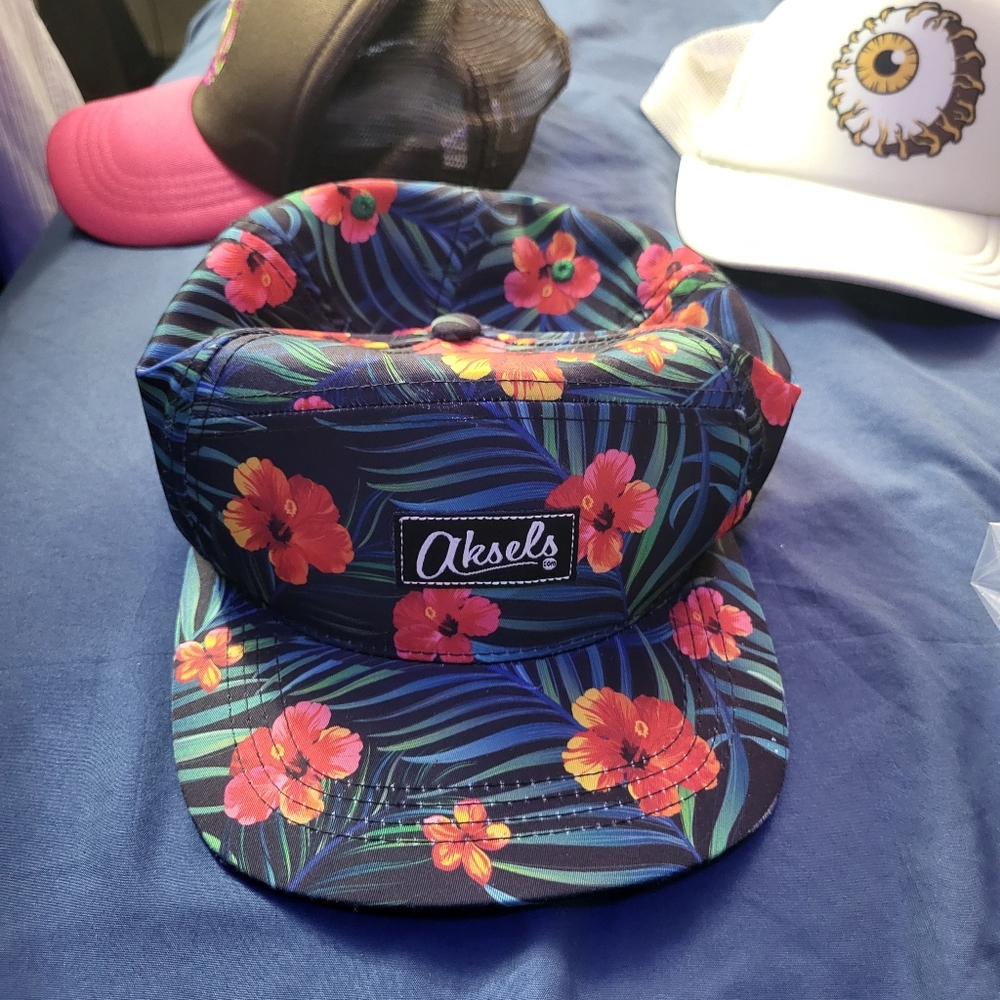 Vibrant Blue and Red Tropical 5-Panel Hat